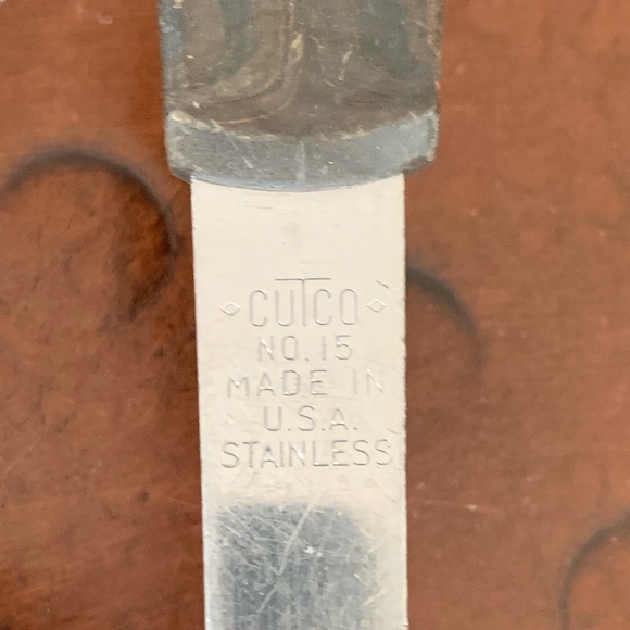 VINTAGE CUTCO 12 13 15 SLOTTED STAINLESS STEEL BROWN HANDLE SERVING SPOON LADEL - Picture 4 of 13